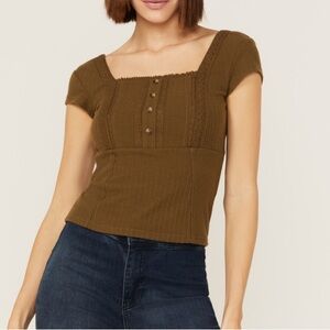 Western Shyanne Square Neckline Olive Green Women’s Top Size Medium